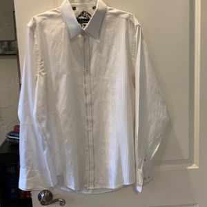 Men 7diamonds dress shirt XL white with black thread and a design on the front